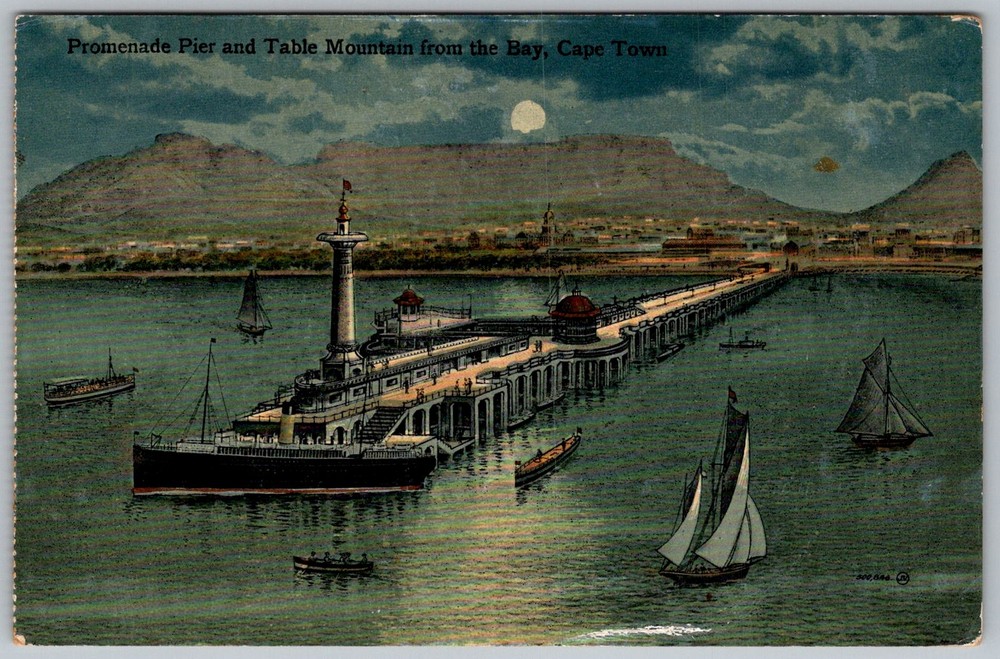 Antique Postcard Promenade Pier Table Cape Town, South Africa 1910s