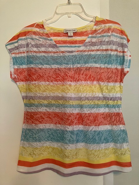 Women's M Coldwater Creek Striped Burnout Cap Sleeve Shirt