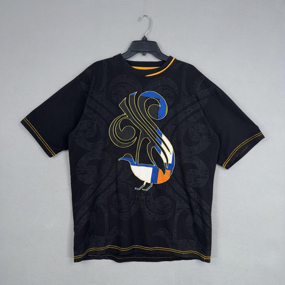 Coogi Shirt Mens XL Black Bird Graphic Allover Print Yellow Stitch Streetwear