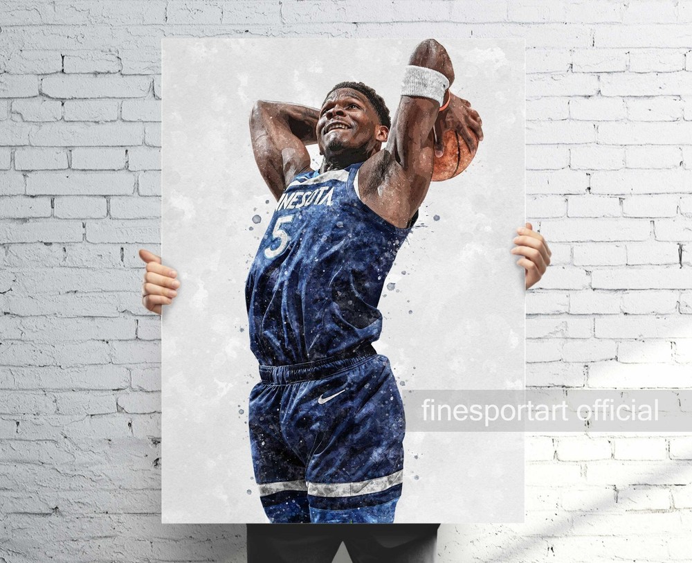 Anthony Edwards Timberwolves Poster, Canvas, Basketball print, Sports wall art