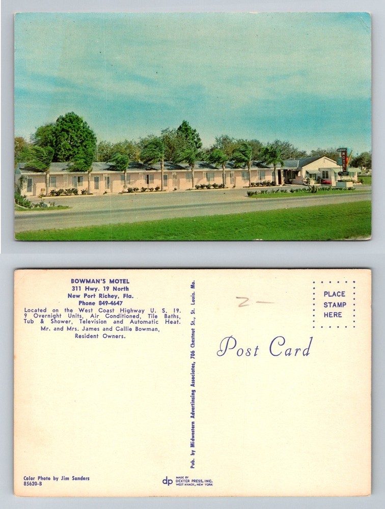 New Port Richey, FL-Florida, Bowman’s Motel Hwy 19 Units & Sign Vintage Postcard