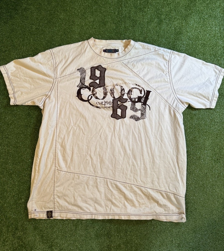 Vintage Coogi The Lucky Country Y2K T Shirt Off White / Brown 4XL