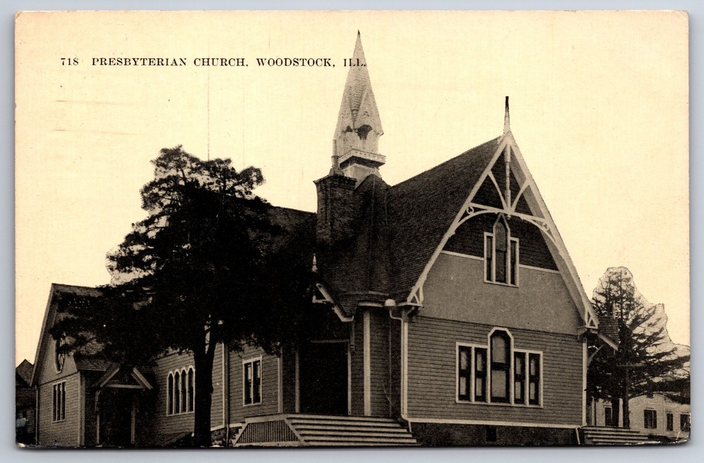 Woodstock Illinois~Presbyterian Church~c1910 B&W Postcard