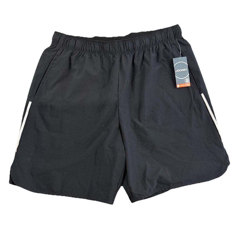 Jockey Sport Mens Black Athletic Shorts Medium Pocket Reflective Performance 7”