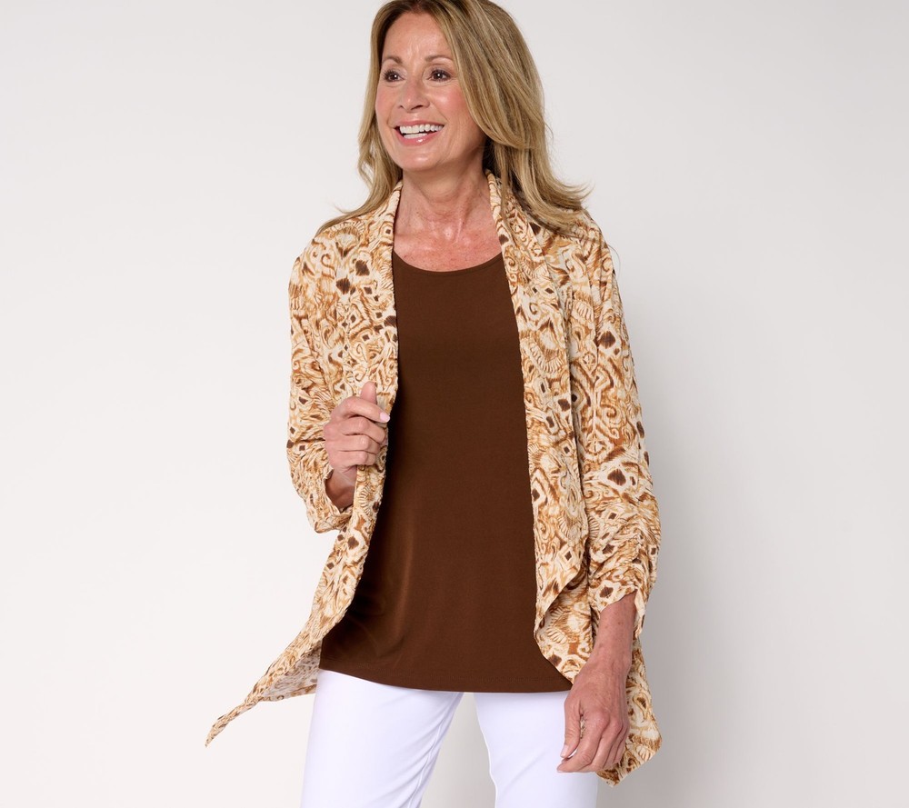 Susan Graver Women's Top Petite Sweater PM Textured Woven Multi-colored A689878