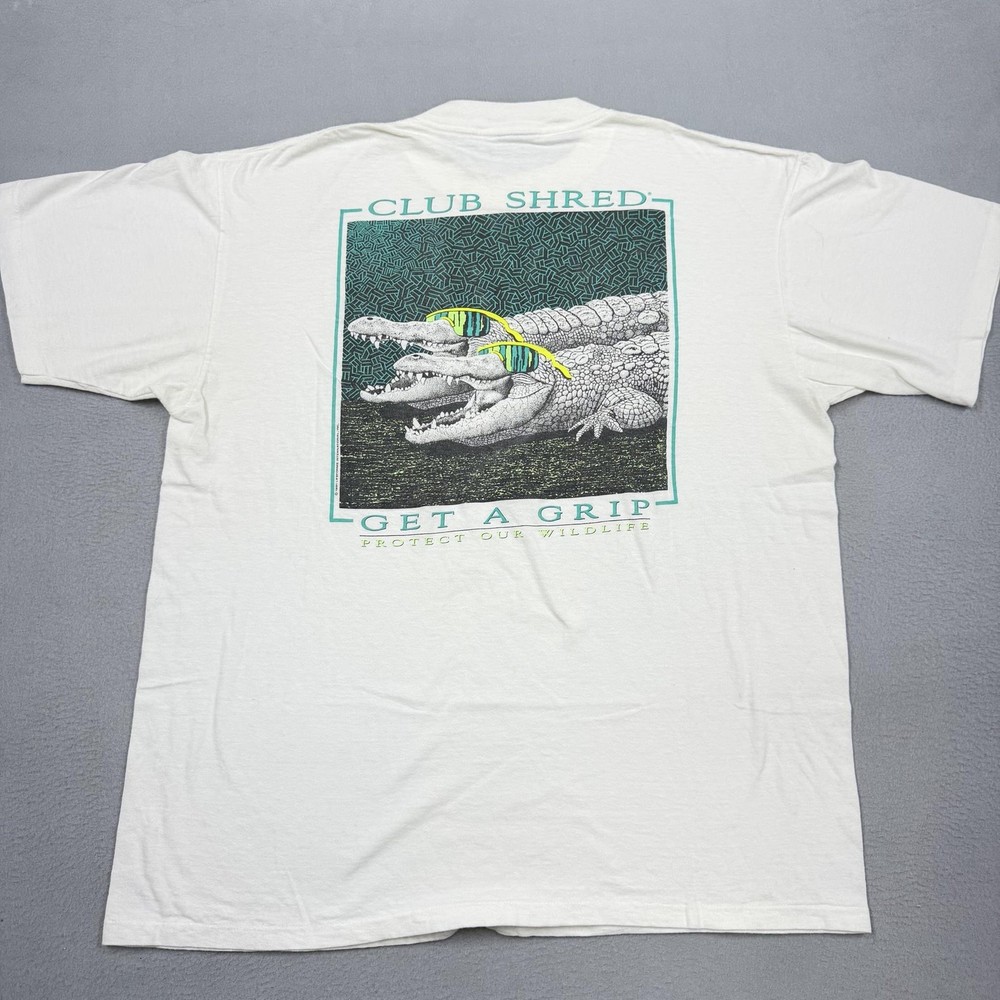 Vintage Lifeforms Shirt Mens Large White Club Shred Alligator Graphic T-Shirt