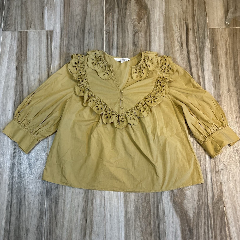Crosby by Mollie Burch Medium Top Tan Eyelet Prairie Boho Fall Cotton Buttons