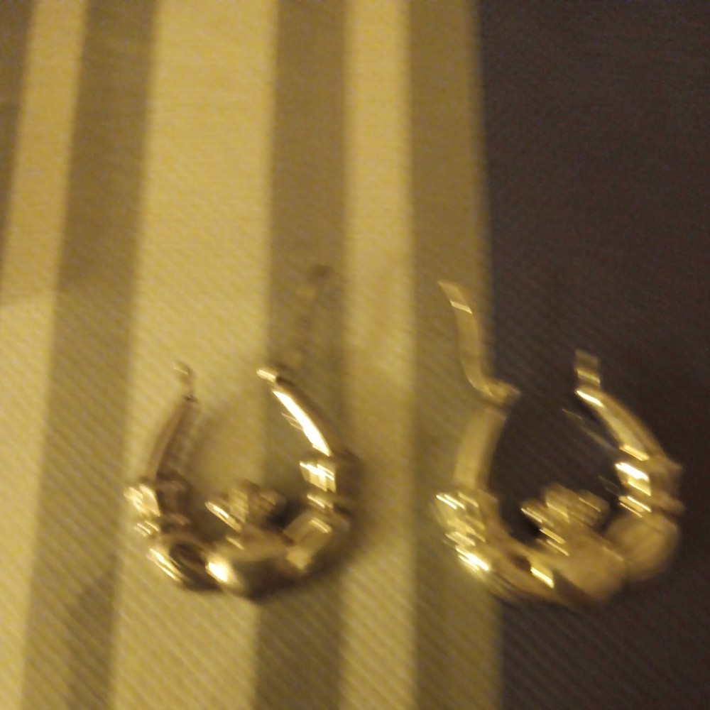 Vintage Sterling Silver 925 Large Puffed Claddagh Hoop Earrings