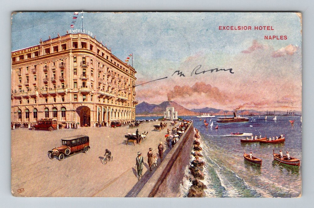 Italy- Naples Excelsior Hotel Mediterranean Sea Old Post Vintage c1925 Postcard