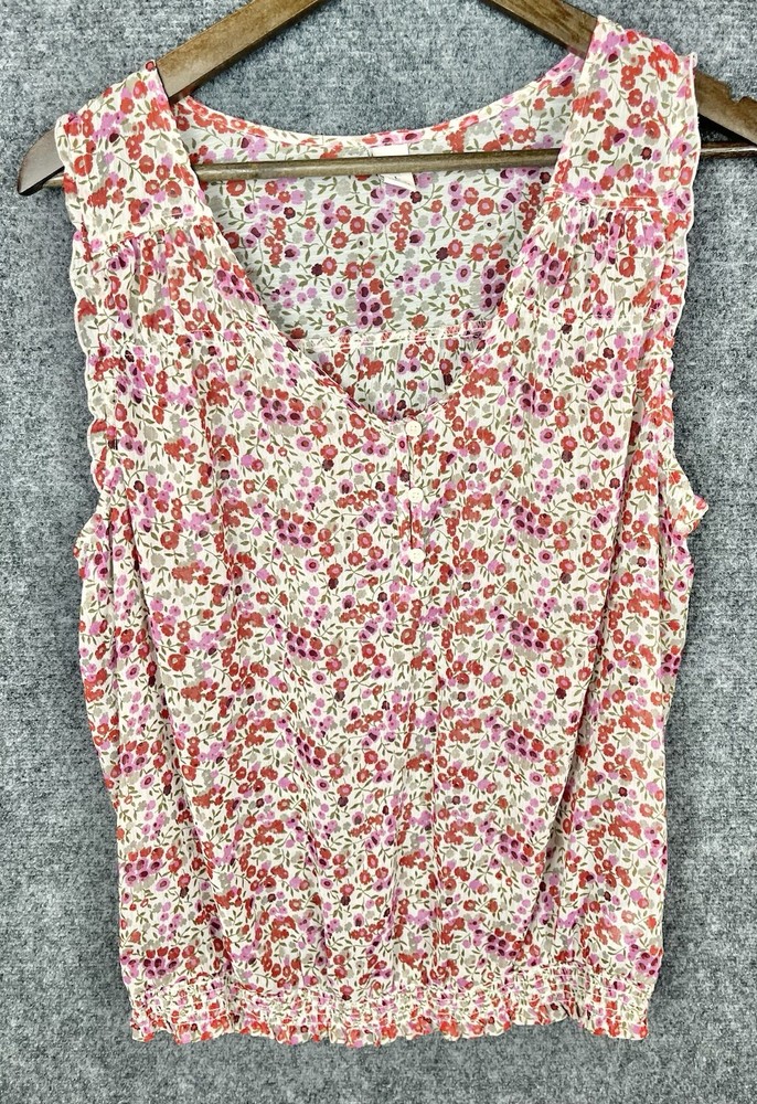 Old Navy Blouse Women's Large Floral V-Neck Tank Top Lightweight Sleeveless