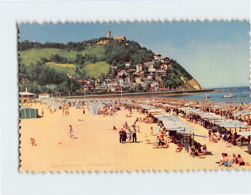 Postcard Ondarreta & Igueldo Mountain San Sebastian Spain