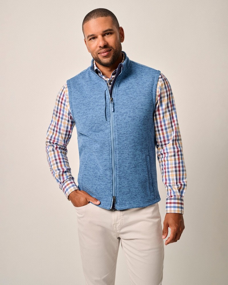 Johnnie-O Denali Double-Zip Fleece Vest in Mid Blue - Size XL