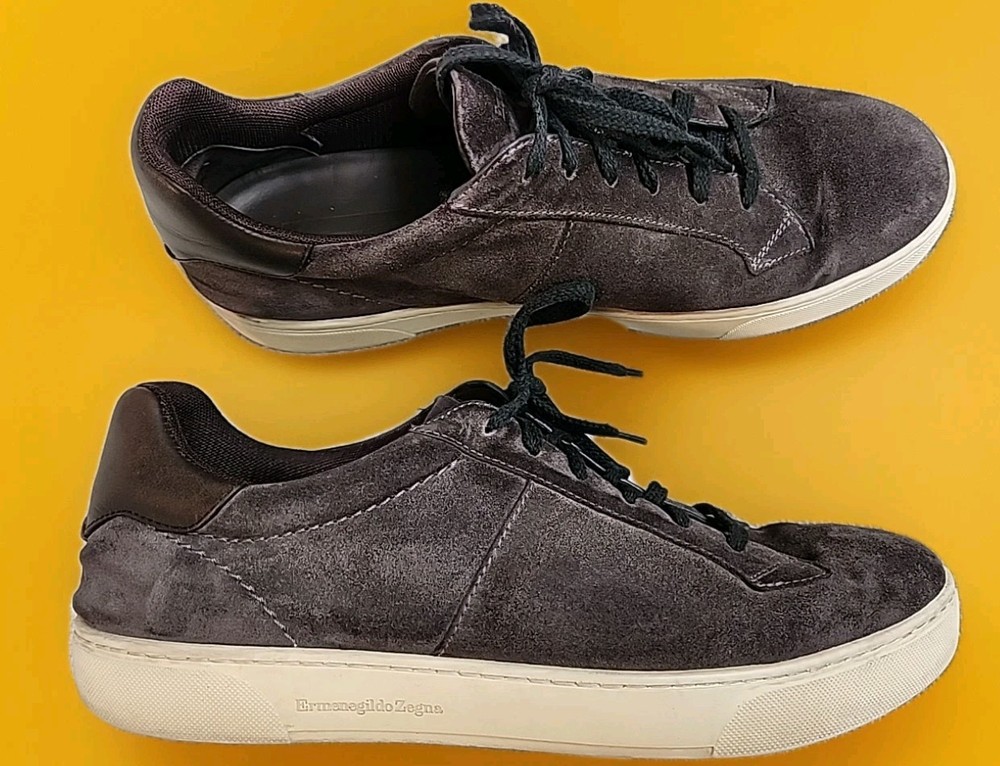 Ermenegildo Zegna Vulcanizzato Flex Brown Suede Sneakers Leather Trim Men's 9