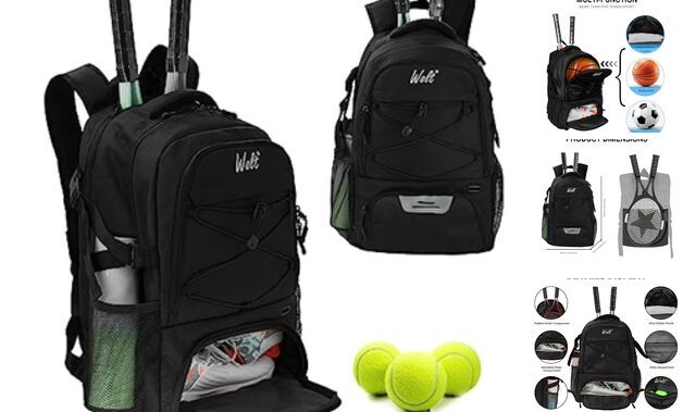 |Tennis Bag Tennis Backpack for Men Women-Large Tennis Racket Bag with Black