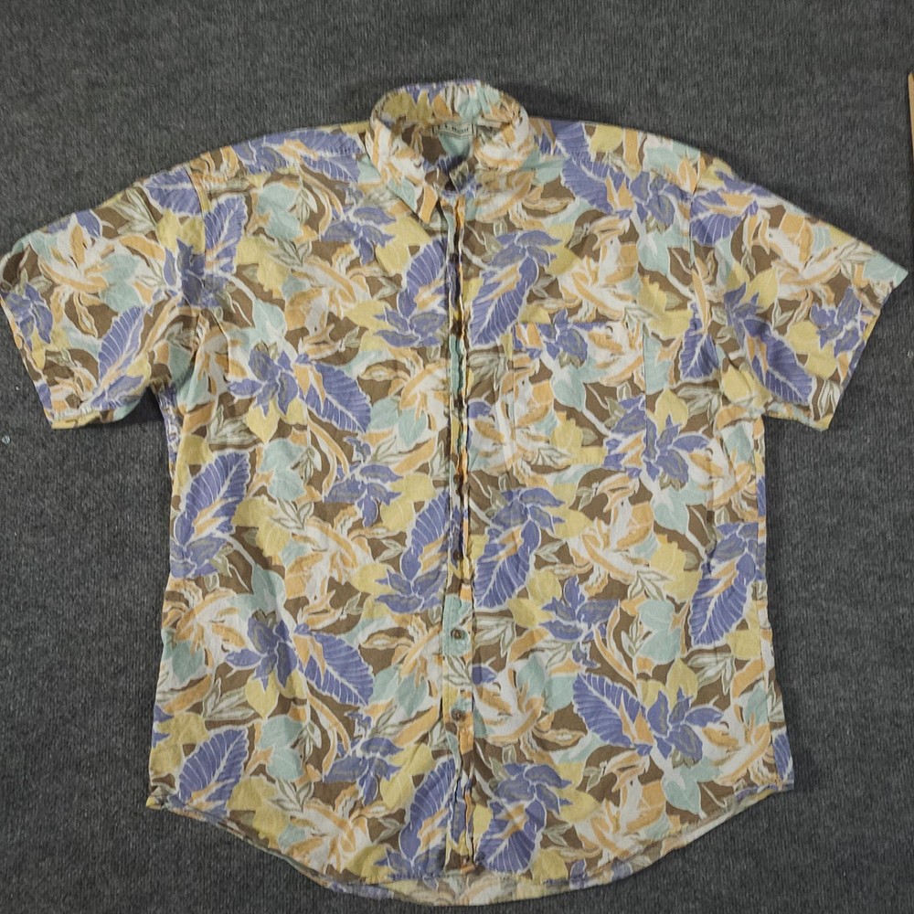 Vintage LL BEAN Floral Hawaiian Button Up Short Sleeve Shirt Mens XLT Tall 90s