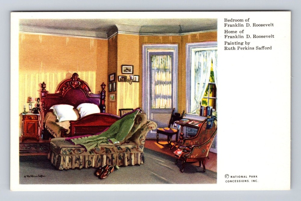 Hyde Park NY- New York, Bedroom Of Franklin D Roosevelt, Vintage Postcard