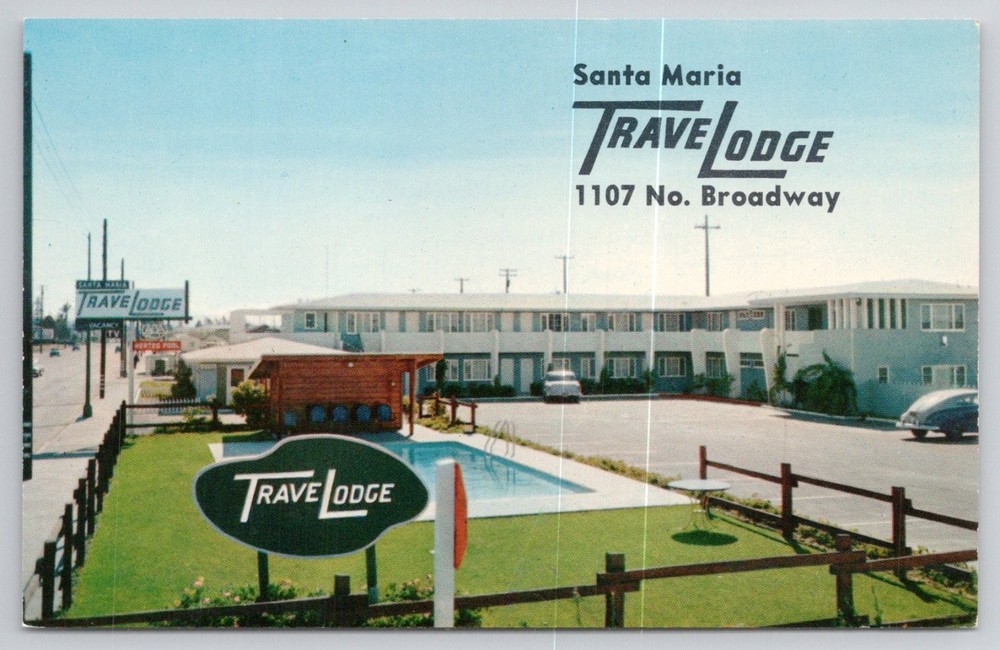 Vtg Santa Maria CA Travelodge Motel Postcard Mirro-Krome 1950s Highway 101