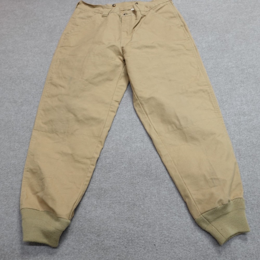 Orvis Pants 34x27 Beige Solid Canvas Double Knees Reinforced Rear Jogger Cuff