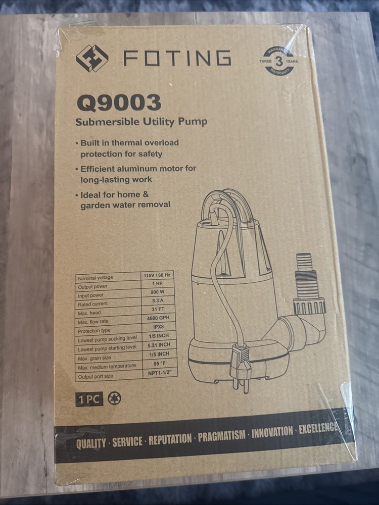 FOTING 1HP Submersible Sump Pump 4600GPH for Clean Dirty Water Utility