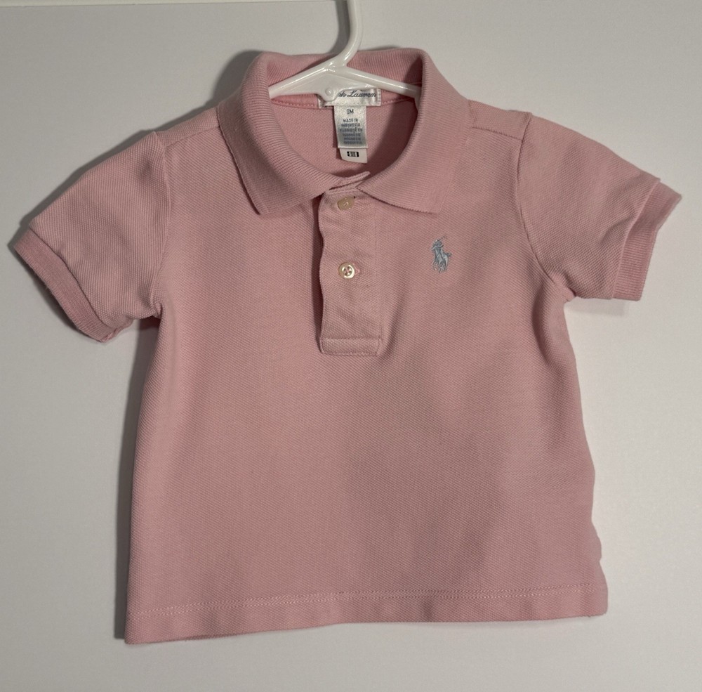 RALPH LAUREN Baby Girls Short Sleeve Light Pink Polo Shirt - Size 9 Months