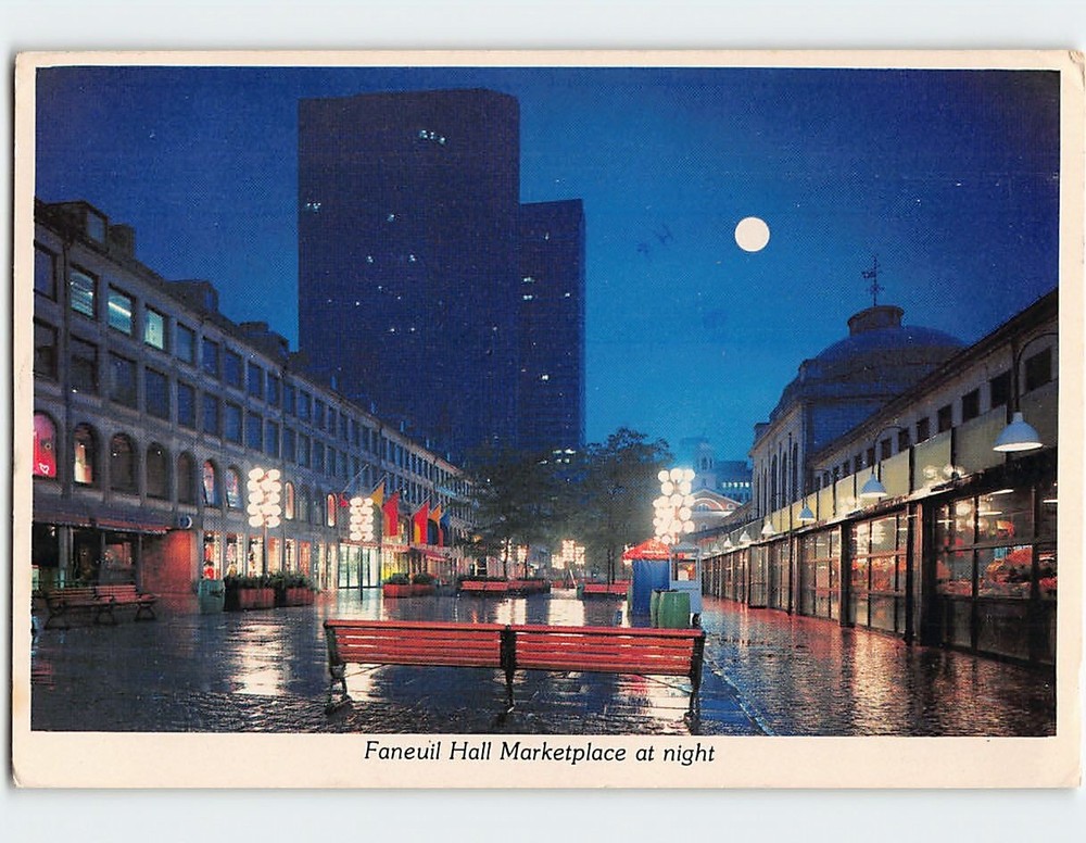 Postcard Faneuil Hall Marketplace At Night Boston Massachusetts