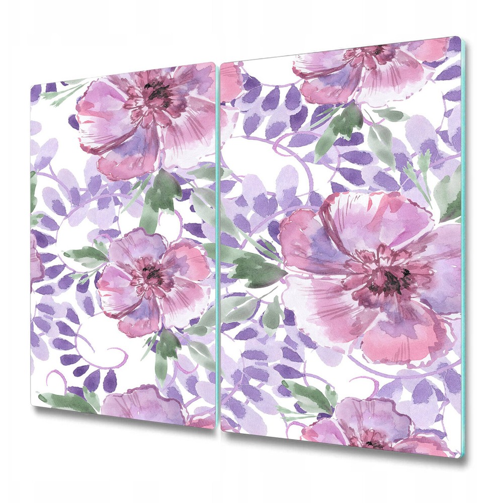 Glass Chopping Board Utensil Board Violet Flowers Watercolour Floral Style