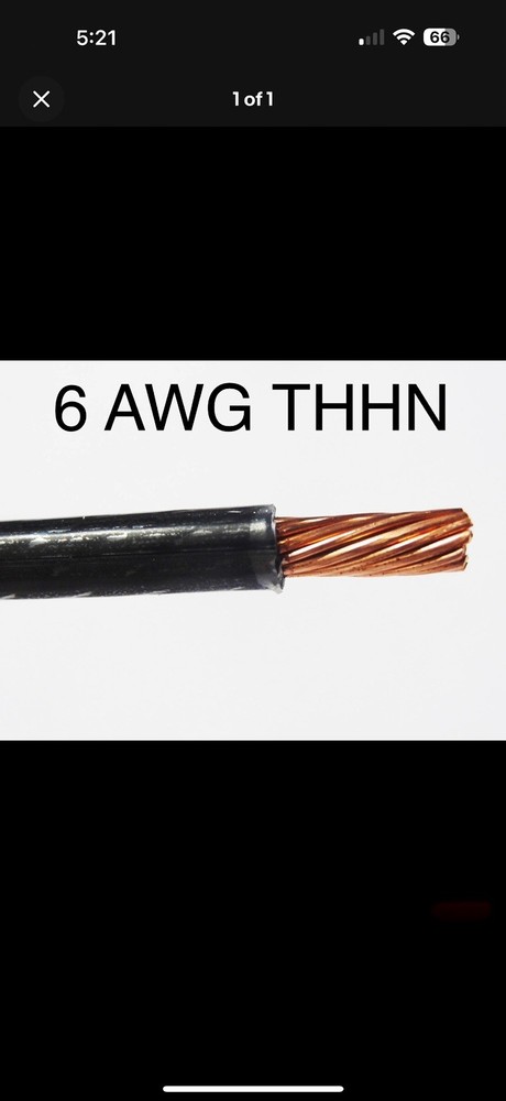Thhn 6 Awg Gauge Black  Nylon Pvc Stranded Copper  Building Wire 50'