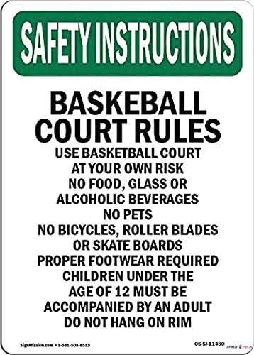 Basketball Court Rules Metal Tin Wall Sign Safety Warning Plaque 8 X 12 Inch