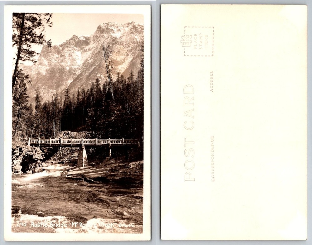 RPPC Rustic Bridge McDonald Creek Glacier National Park Montana Vintage Postcard