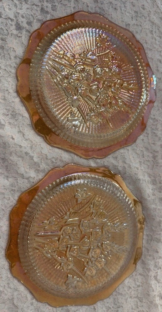 Jeannette Marigold Carnival Glass Iris and Herringbone Plates 9