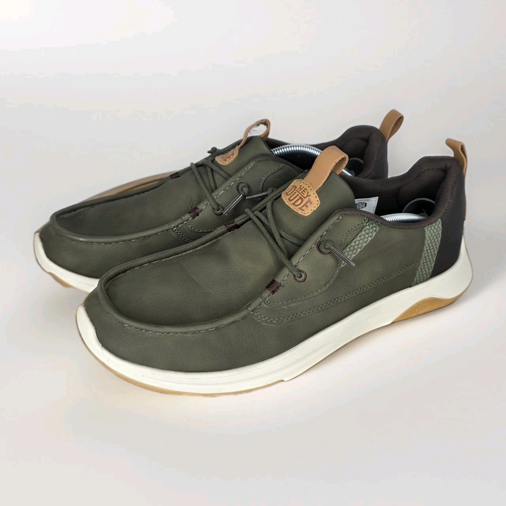 Hey Dude Wally Drift Classic Leather Shoes Green Slip On Loafers Men’s Size 11