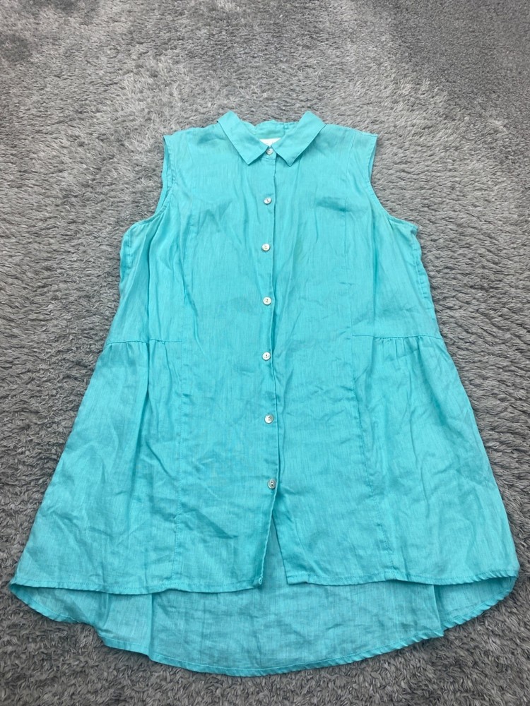 J Jill Love Linen Sleeveless Button-Up Tunic Blouse in Teal for Women