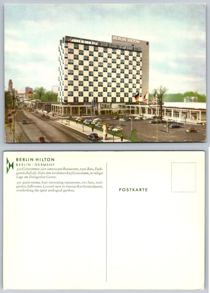 Vintage Berlin Hilton Hotel Postcard Germany 1960s Modern Architecture
