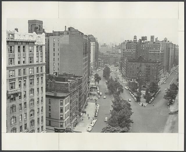 Broadway West End Ave Straus Park Memorial New York City 1952 aerial view