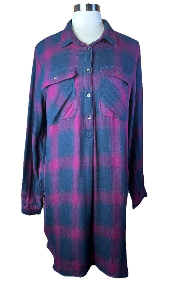 NEW GAP (XL) Navy Blue & Red Shirt Dress Plaid Long Sleeve Pockets Buttons