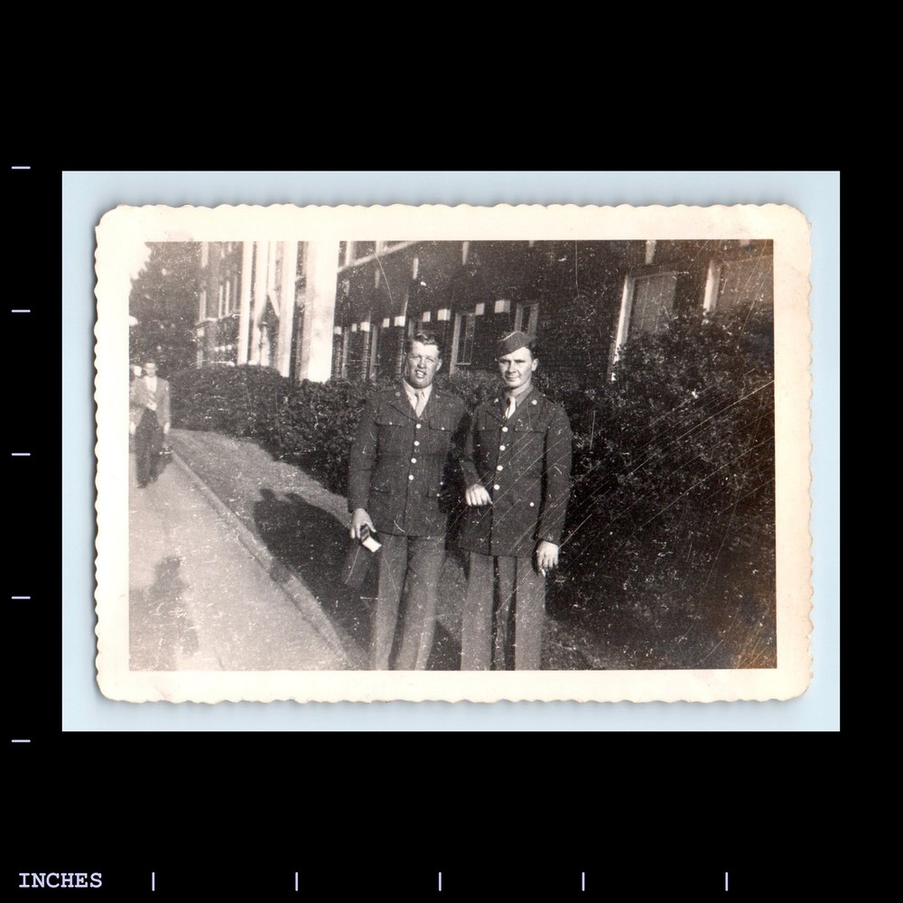 Old Vintage Photo ARMY MEN SOLDIERS SHADOW OUTSIDE BUILDING