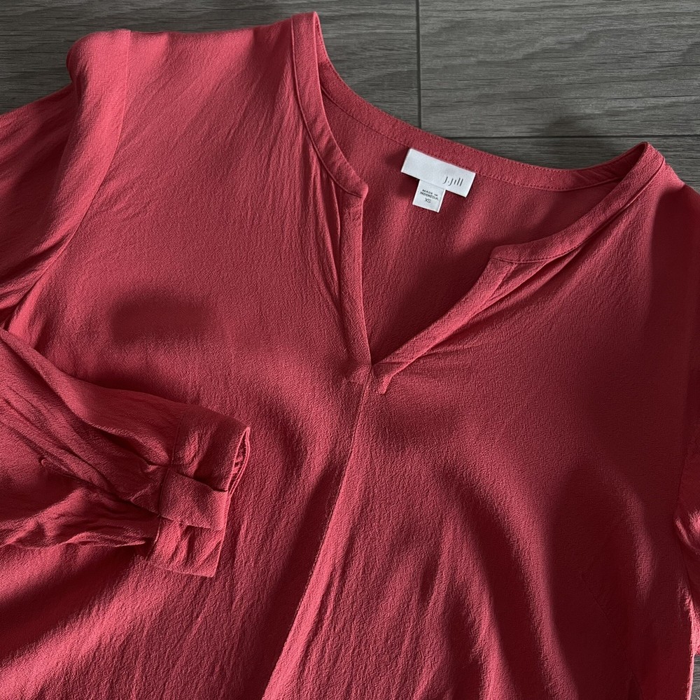 J. Jill Women's Tie Front Long Sleeve V-Neck Blouse Coral Pink XS