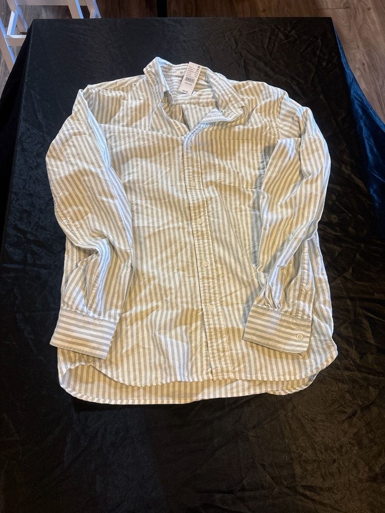 John Galt Grey and White Striped Oversized Button Down Shirt