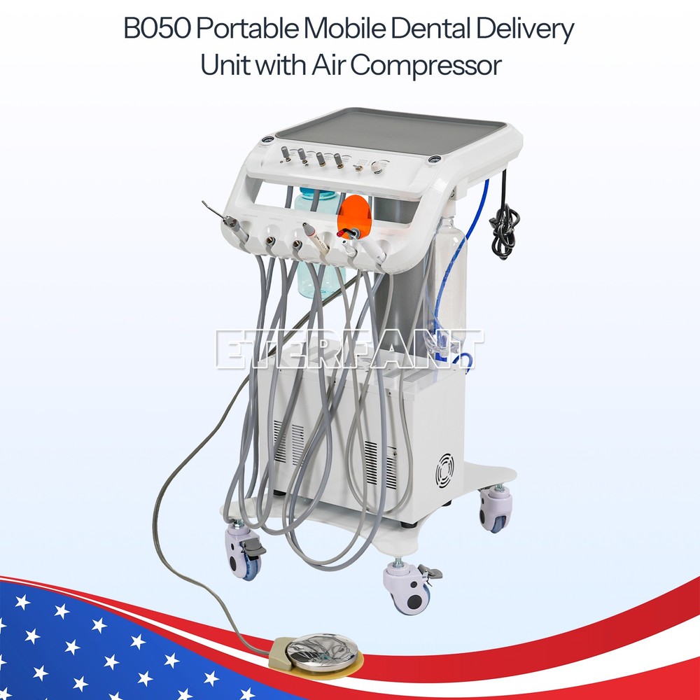 Dental B050 Portable Mobile Delivery Unit System 4 Holes+Air Compressor+Suction