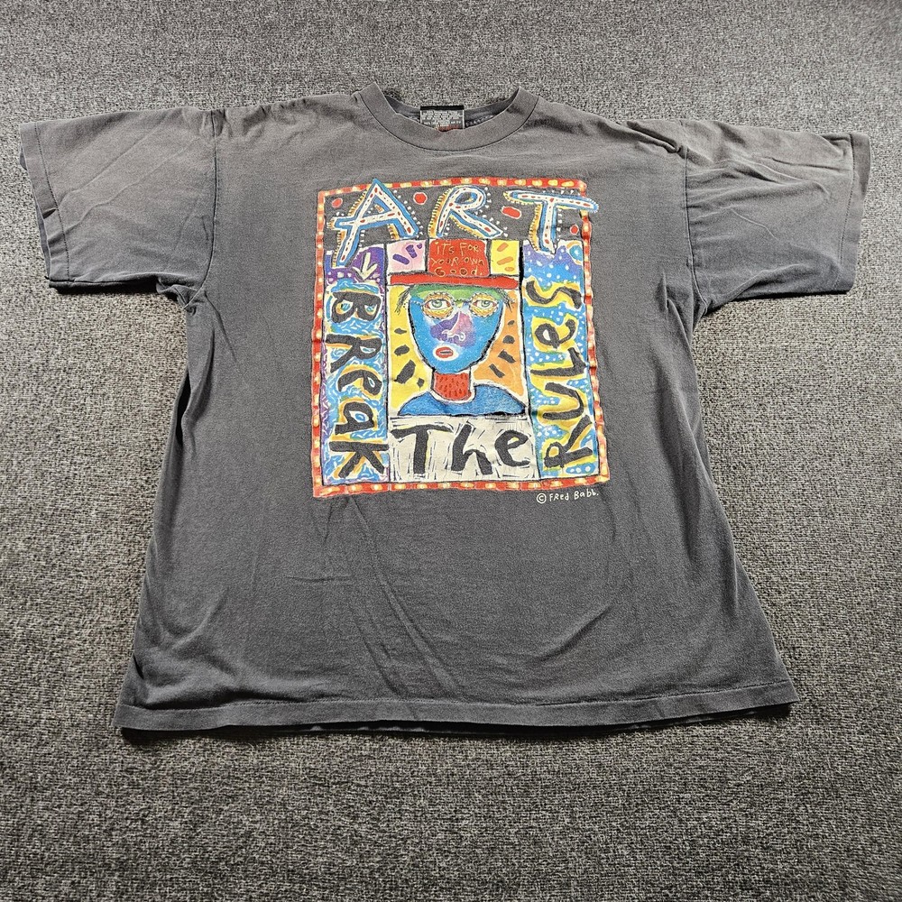 Vintage Your Head Goes Here Shirt Mens XL Gray Fred Babb Art Break The Rules 90s