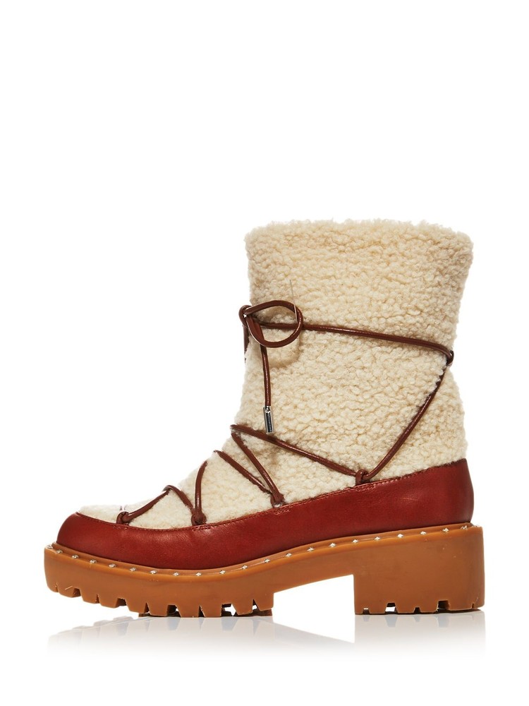 AQUA Womens Brown Leather Studded Snow Boots with Block Heel Size 7 M
