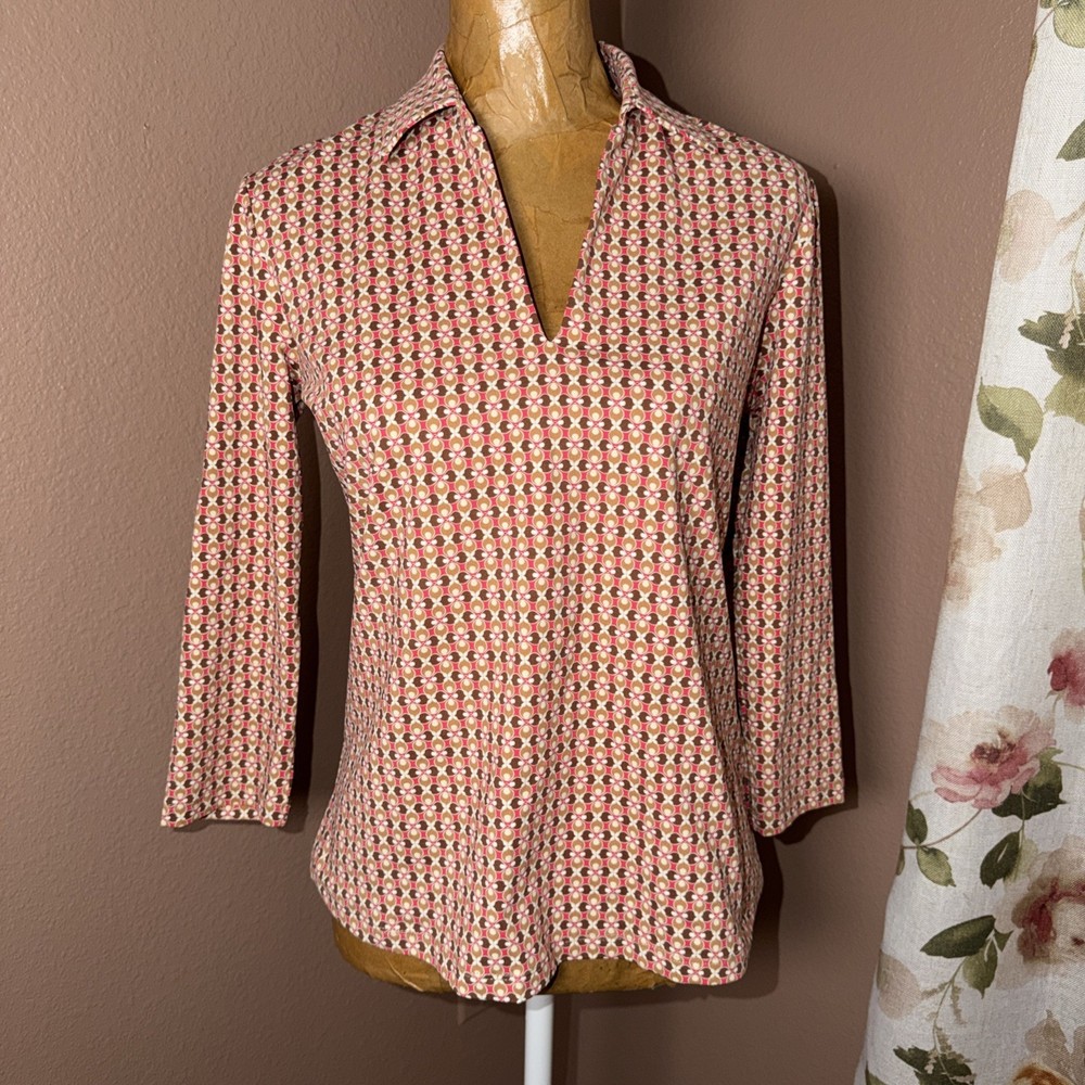 J.Mclaughlin Aida Top Women's Pink Brown Geometric Size M NWOT