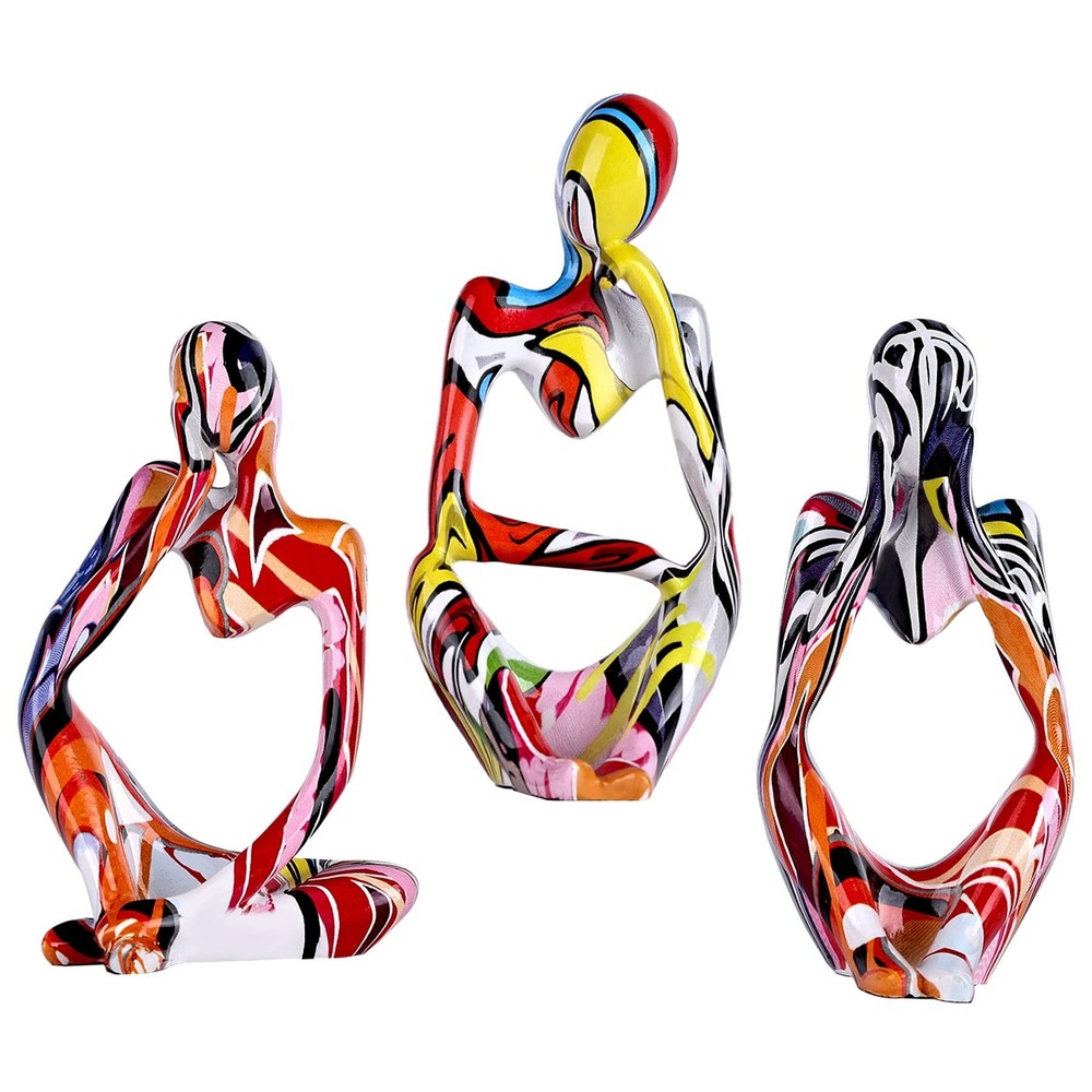 Colorful Mini Abstract Graffiti Thinker Statues 3-Piece Set-image