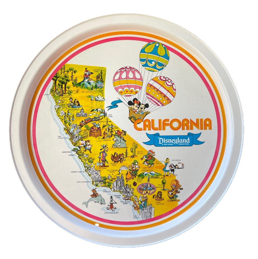 Disneyland California Map Metal Tin Tray 10.75 Inches Vintage Style Collectible