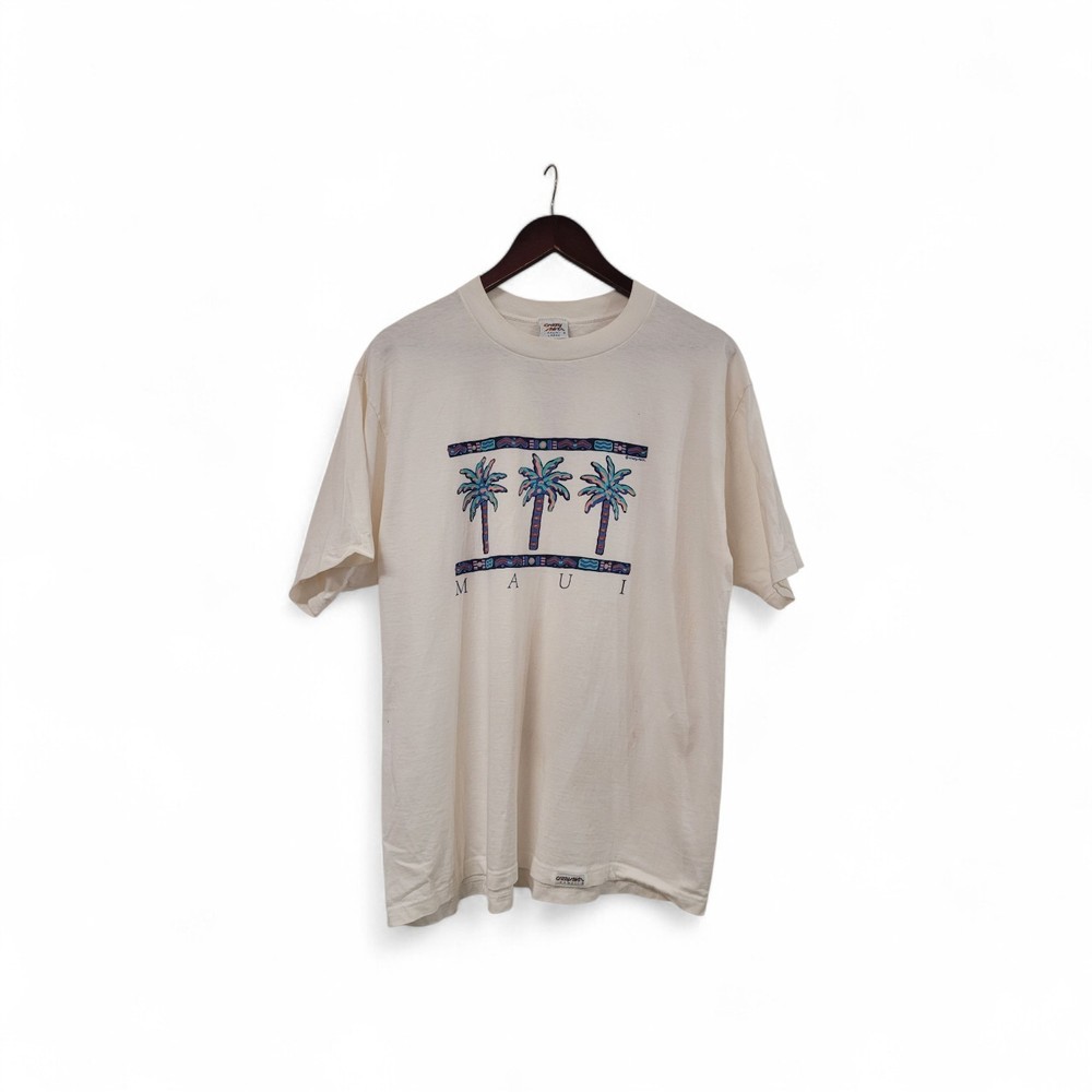 Vintage 90s Crazy Shirts Maui Hawaii Palm Tree Graphic T-Shirt White Large