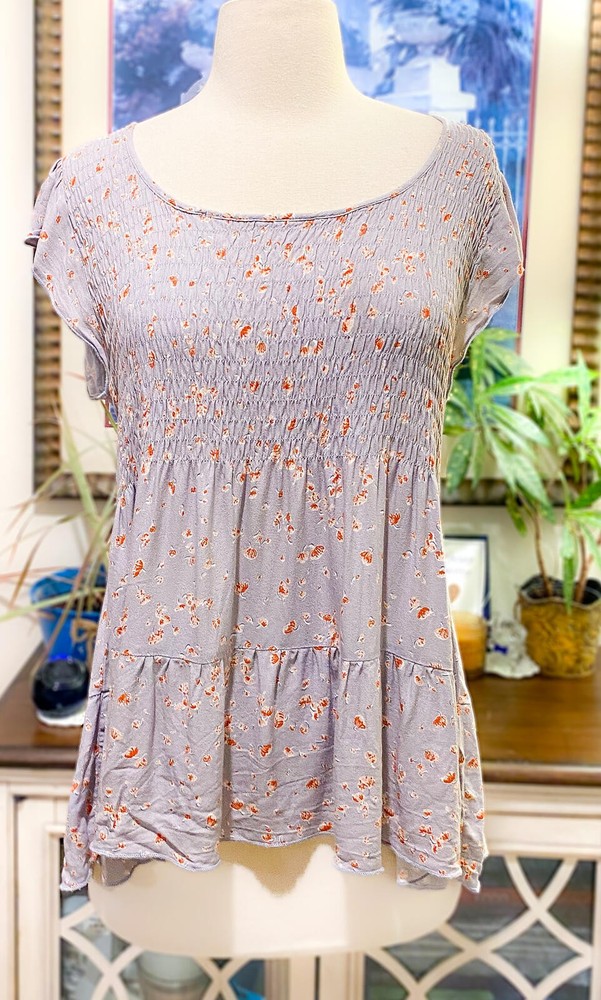 Urban Romantics Smocked Floral Top, Size Medium, Lavender size XL