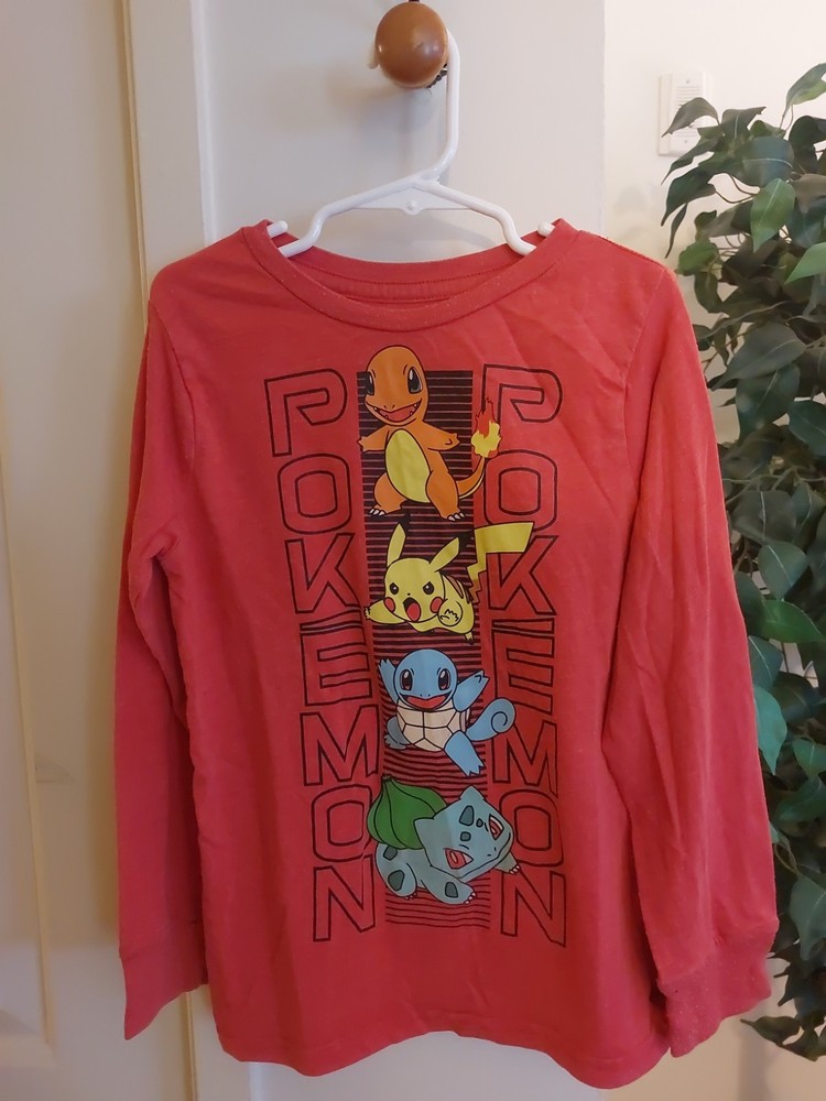 Pokemon T Shirt Long Sleeve Top Pikachu Charmander Children Size Youth Small