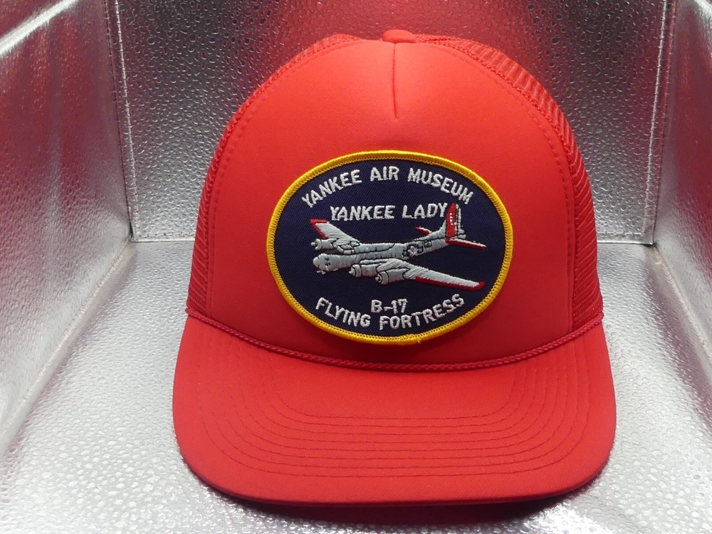 Yankee Air Museum Yankee Lady B-17 Flying Fortress Patched Red Trucker Hat Cap