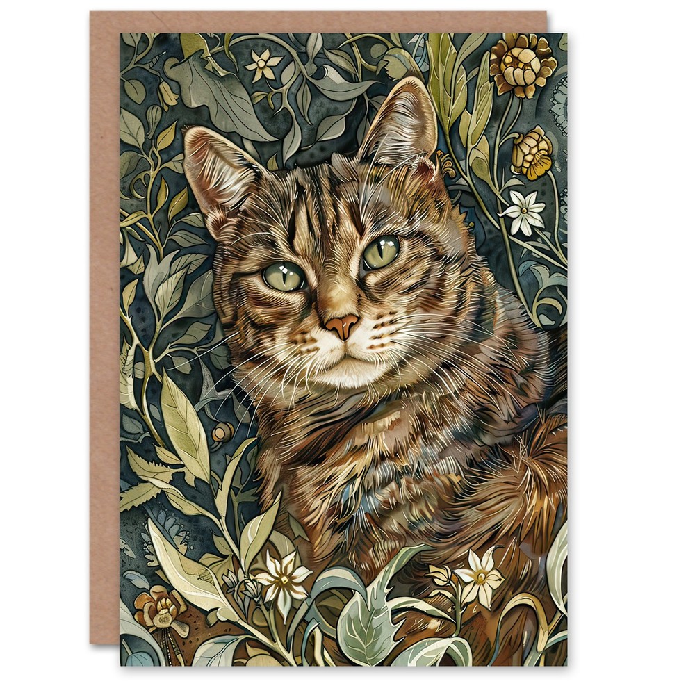 Greeting Card Cat Lover Moggie Pet Hiding in Wildflower Field Birthday