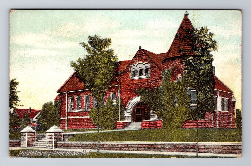 Jamestown NY-New York, Public Library, Antique, Vintage Souvenir Postcard